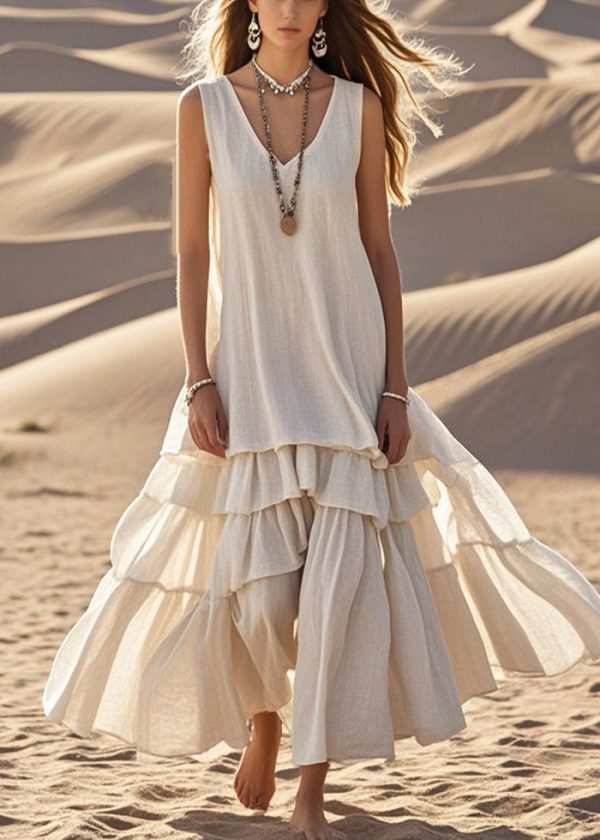 DIY White Exra Large Hem Cotton Maxi Dress Sleeveless - Image 3