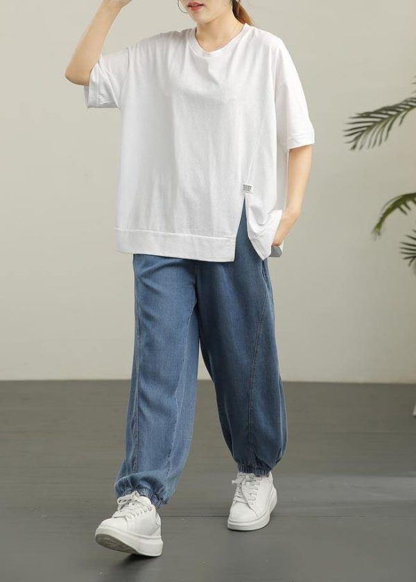 DIY White O-Neck Cotton Summer T Shirts - Image 2