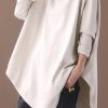 DIY asymmetric hem cotton high neck blouses for women Fabrics beige white tops