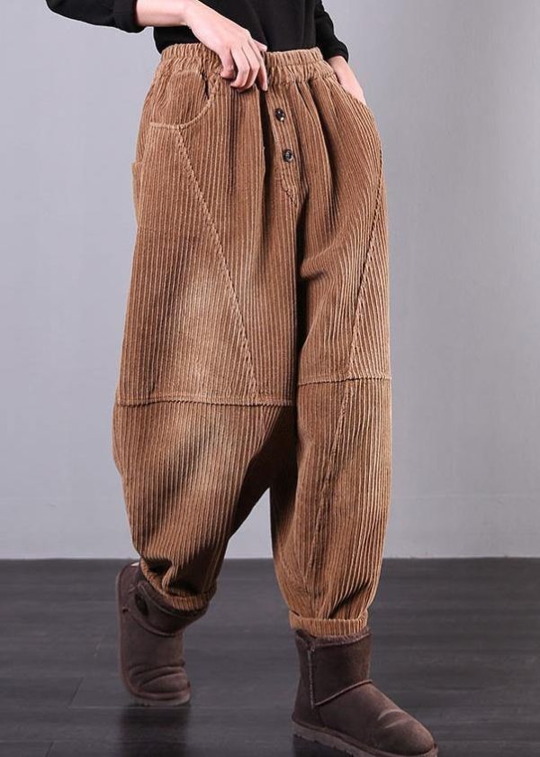 DIY Fall Women Pants Women's Chocolate Photography Corduroy Pockets Trousers - Image 3