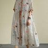 Diy Floral Chiffon Long Shirts O Neck Drawstring Robe Summer Dresses