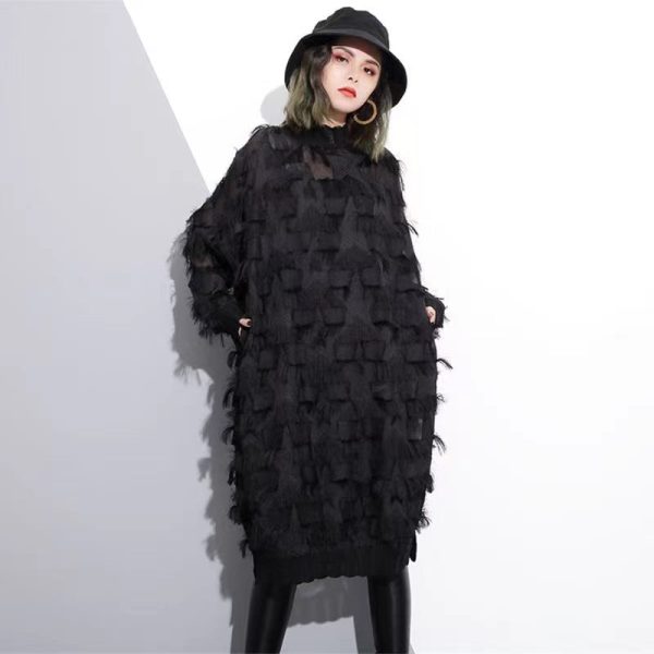 Elegant black lace dresses oversized lace gown women tassel dresses - Image 3