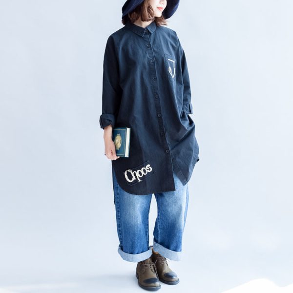 Days with rose black oversized cotton shirt dresses long cotton shift dress casual clothing - Image 2
