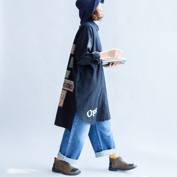Days with rose black oversized cotton shirt dresses long cotton shift dress casual clothing - Image 3