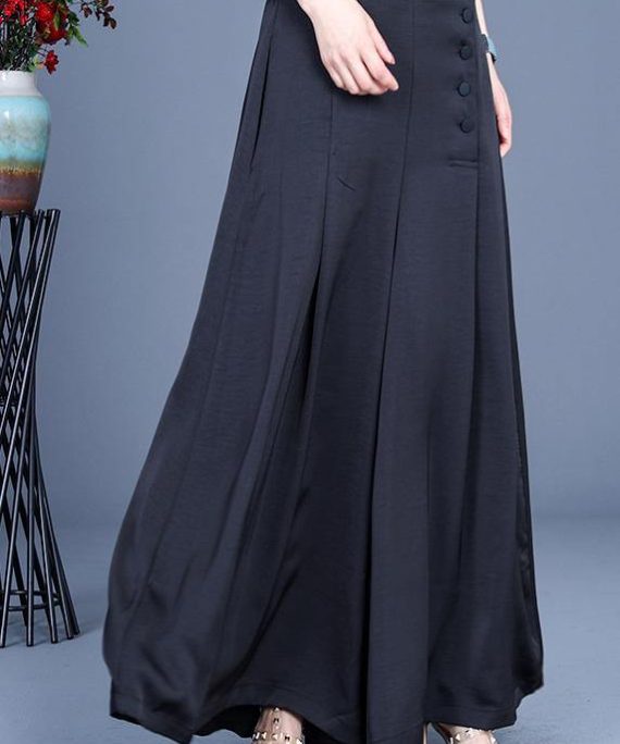 Diy Black Button Wide Leg Pants Summer