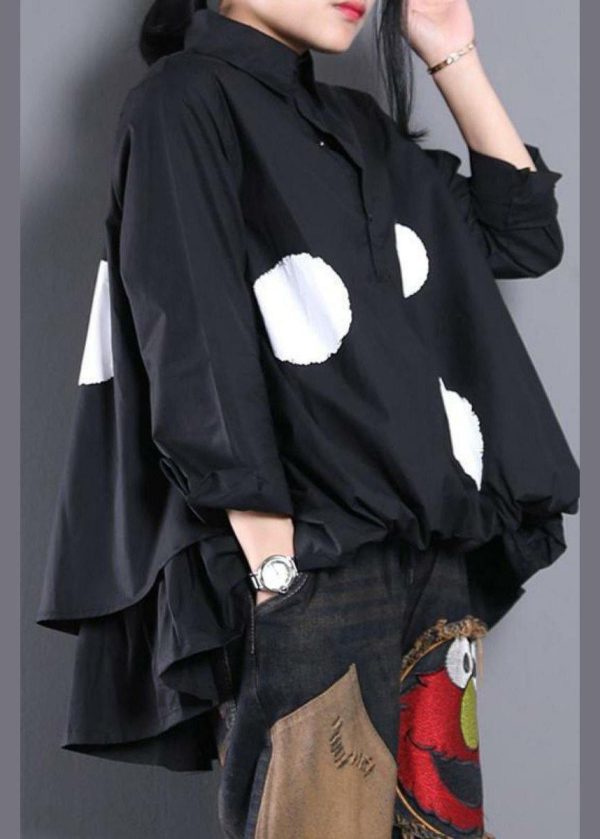 Diy White Dotted Blouses For Women Asymmetric Shirt - Image 2