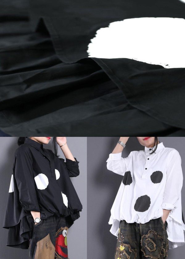 Diy White Dotted Blouses For Women Asymmetric Shirt - Image 5