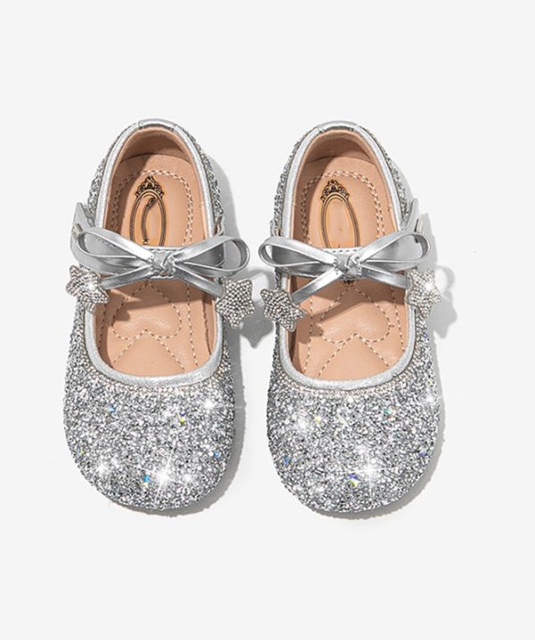 Elegant Beige Crystal Bow Girls Buckle Strap Flats - Image 4