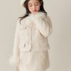 Elegant Beige O-Neck Patchwork Girls Parka And Skirts Two Pieces Set Spring