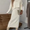 Elegant Beige Turtleneck Sweaters And Skirts Knit Two Piece Set Spring