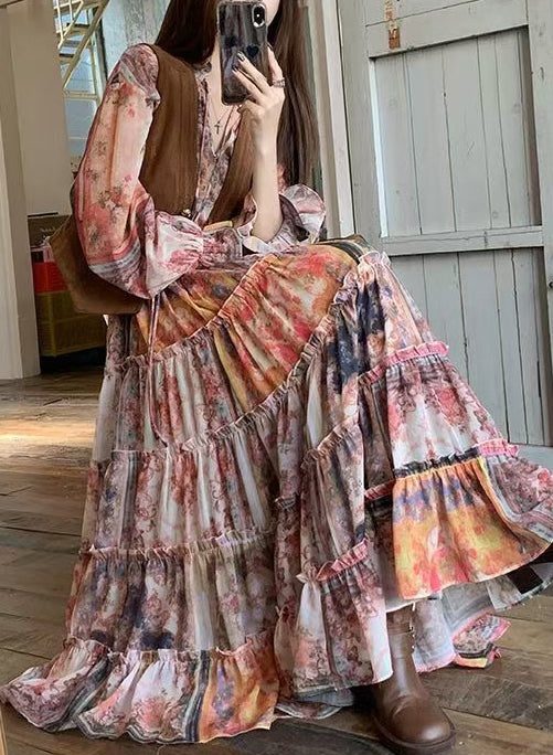 Elegant Brown Faux Suede Waistcoat And Ruffled Dress Two-Piece Set Spring