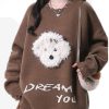 Elegant Brown Oversized Dog Knit Sweaters Spring