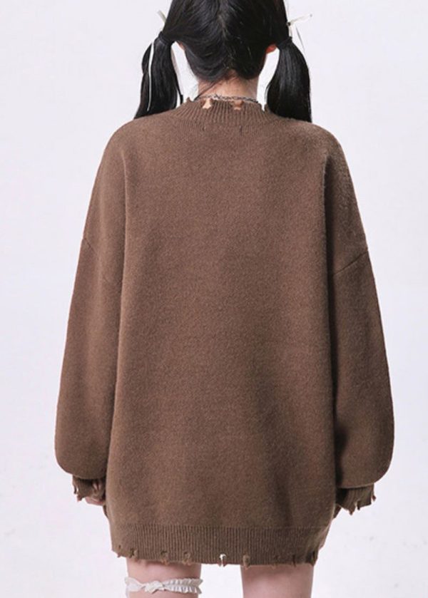 Elegant Brown Oversized Dog Knit Sweaters Spring - Image 3