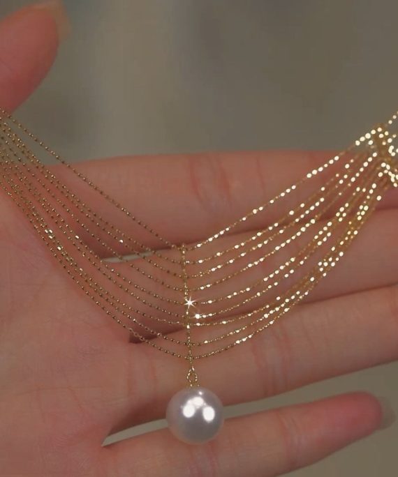Elegant Gold Pearl Lace Tassel Pendant Necklace