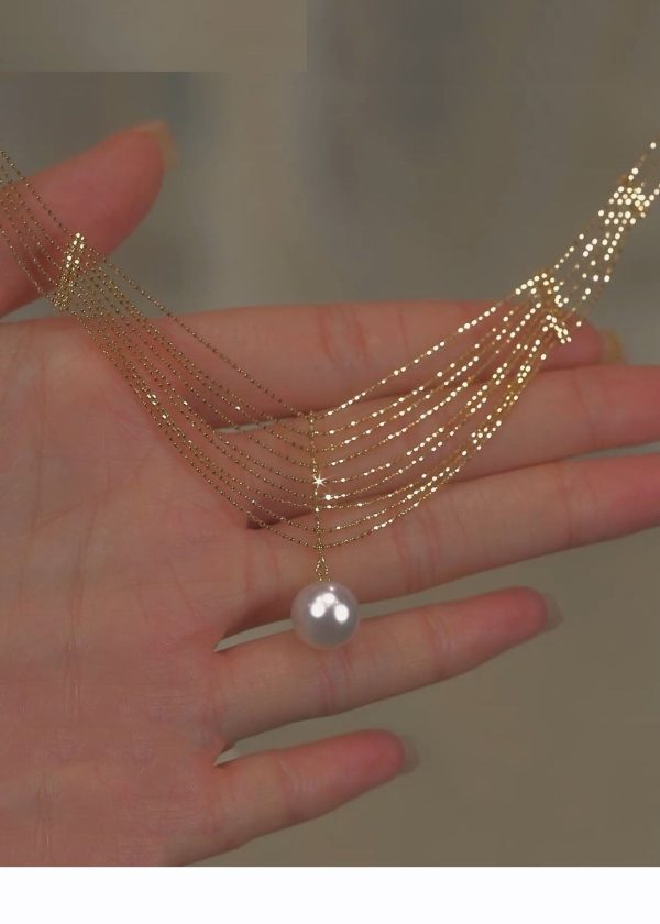 Elegant Gold Pearl Lace Tassel Pendant Necklace - Image 2