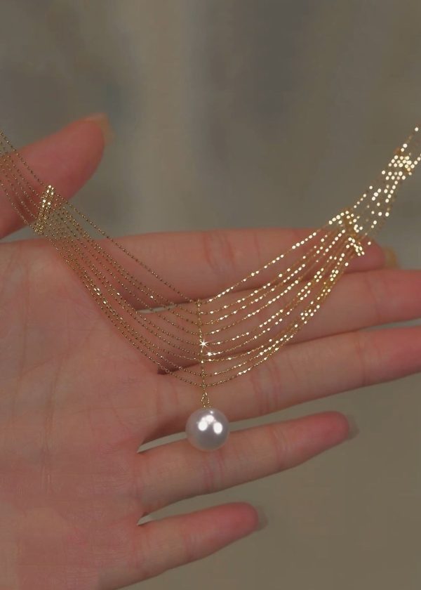 Elegant Gold Pearl Lace Tassel Pendant Necklace - Image 3
