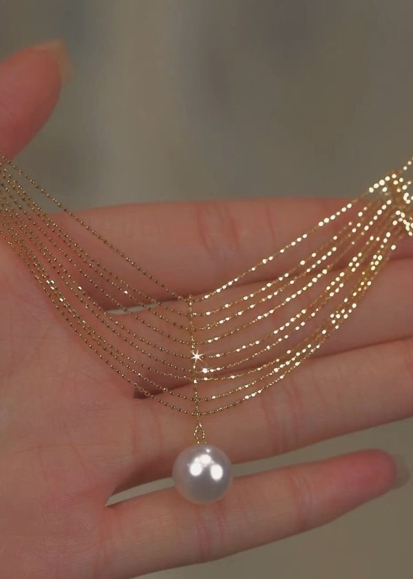 Elegant Gold Pearl Lace Tassel Pendant Necklace - Image 4