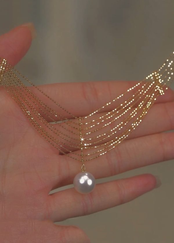 Elegant Gold Pearl Lace Tassel Pendant Necklace - Image 5