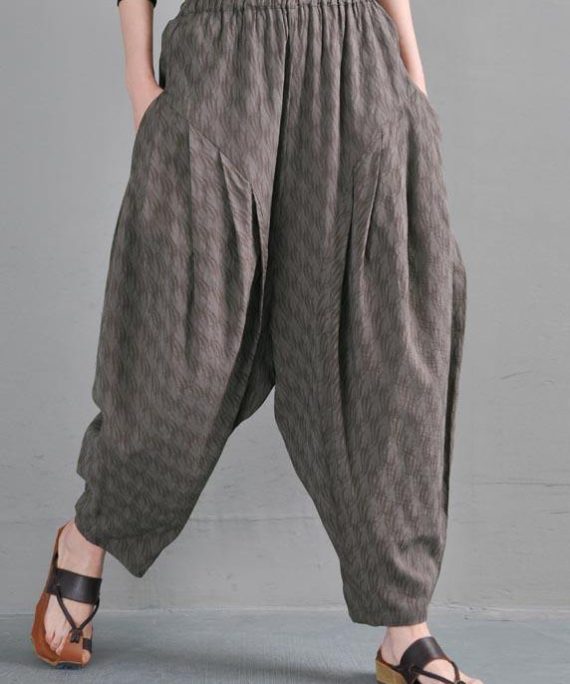 Elegant Grey High Waist Cotton Linen lantern Pants Summer