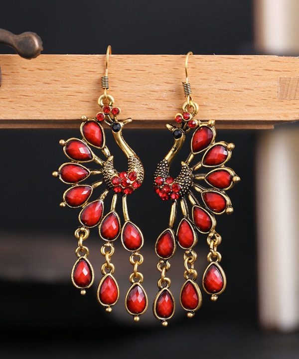Elegant Multi Colour Peacock Zircon Copper Drop Earrings - Image 2