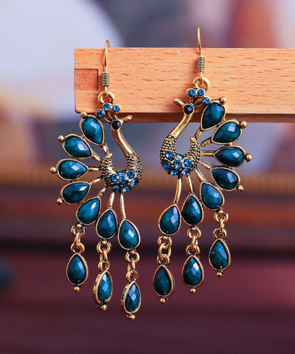 Elegant Multi Colour Peacock Zircon Copper Drop Earrings - Image 3