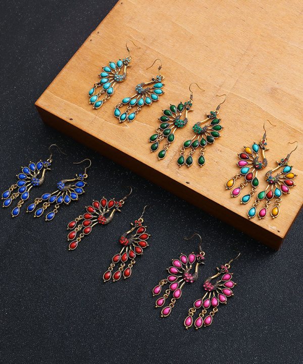 Elegant Multi Colour Peacock Zircon Copper Drop Earrings - Image 5