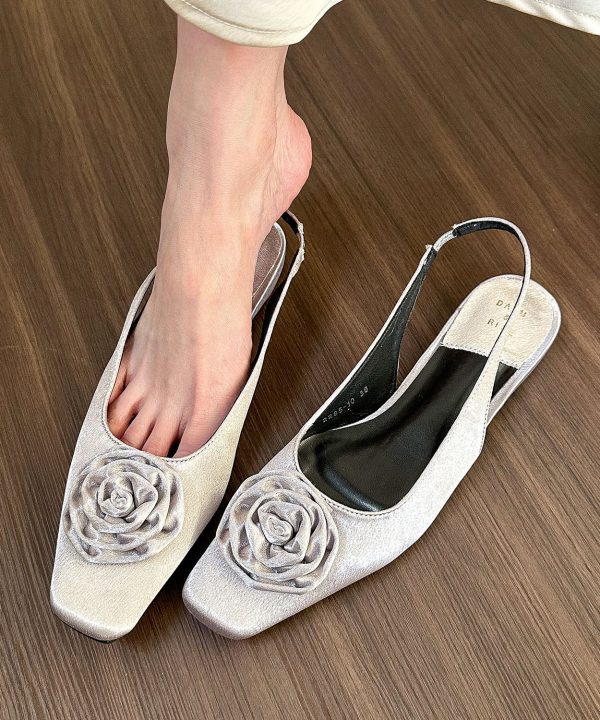 Elegant Pink Sandals Satin Beautiful Splicing Floral - Image 5