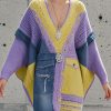 Elegant Purple Asymmetrical Patchwork Denim Long Sweater Batwing Sleeve