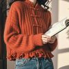 Elegant Red Ruffled Chinese Button Knit Short Sweater Spring