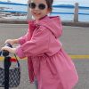 Elegant Rose Hooded Drawstring Cotton Girls Coats Spring