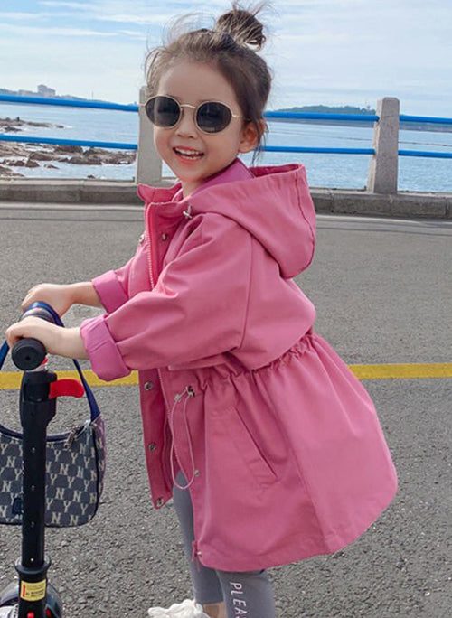 Elegant Rose Hooded Drawstring Cotton Girls Coats Spring