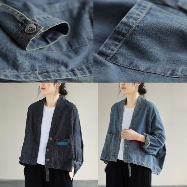 Elegant V Neck Button Down Spring Clothes Fashion Ideas Denim Blue Coats - Image 5