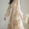 Elegant V Neck Print High Waist Chiffon Dress Long Sleeve