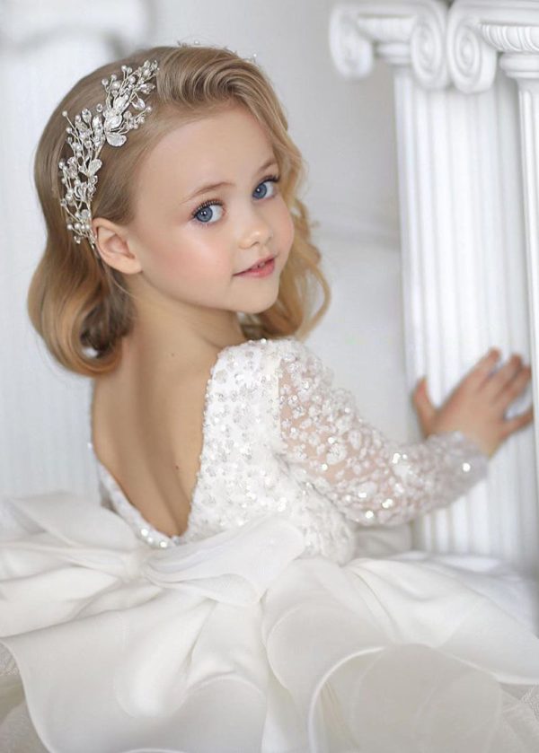 Elegant White Backless Sequins Patchwork Tulle Kids Mid Dresses Spring - Image 5