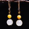 Elegant White Jade Connection Beeswax Drop Earrings