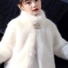 Elegant White Stand Collar Mink Velvet Girls Cloak Spring