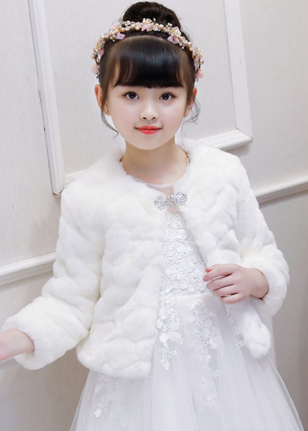 Elegant White Stand Collar Mink Velvet Girls Cloak Spring - Image 3