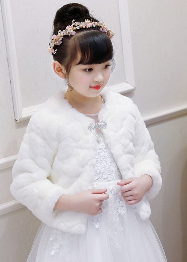 Elegant White Stand Collar Mink Velvet Girls Cloak Spring - Image 5