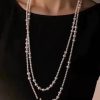 Elegant White Sterling Silver Pearl Sweater Necklace