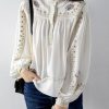 Elegant White 2025 Embroideried Chiffon Blouse Tops Long Sleeve
