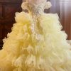 Elegant Yellow Cold Shoulder Hollow Out Tulle Kids Maxi Dress Sleeveless