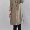 Elegant army green linen knee dress Loose fitting cotton shirt dresses vintage big pockets long sleeve cotton clothing dresses