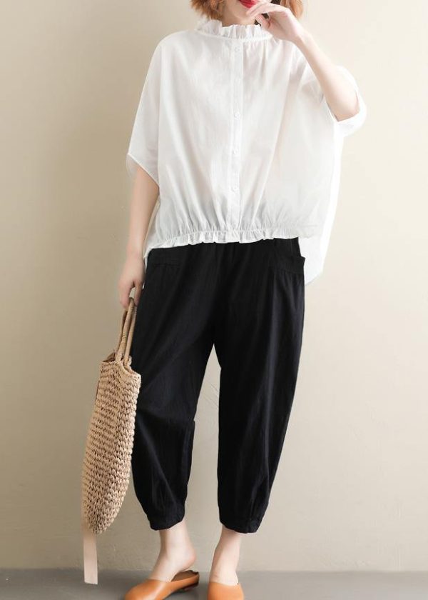 Elegant black Jeans elastic waist asymmetric Fabrics casual pants - Image 2