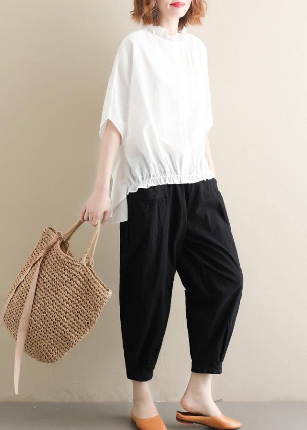 Elegant black Jeans elastic waist asymmetric Fabrics casual pants - Image 3