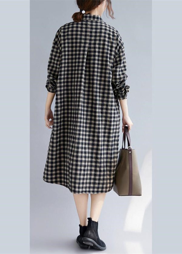 Elegant black Plaid natural cotton shirt dress trendy plus size Turn-down Collar pockets traveling clothing casual long sleeve baggy shirt dresses - Image 9