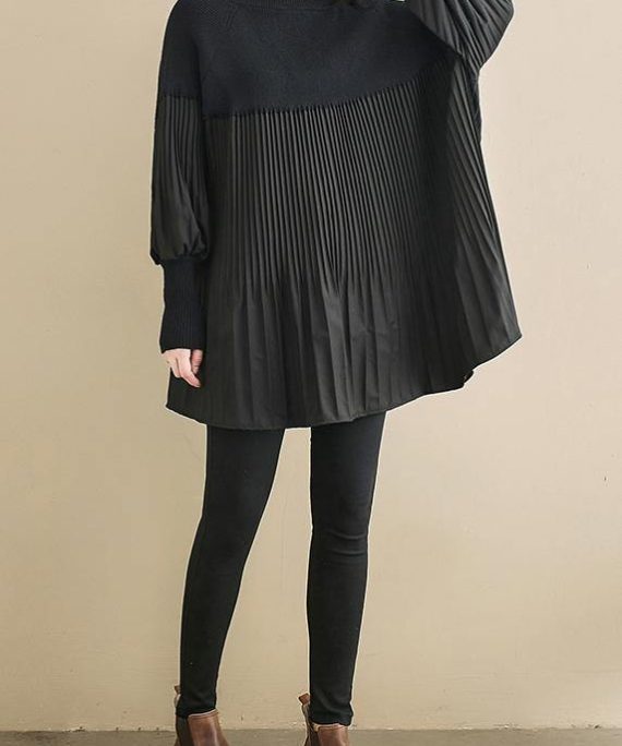 Elegant black clothes For Women high neck Cinched oversized shirts