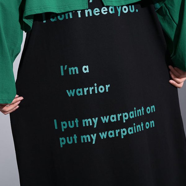 Elegant green autumn cotton dress oversized O neck gown New faux two pieces caftans - Image 5