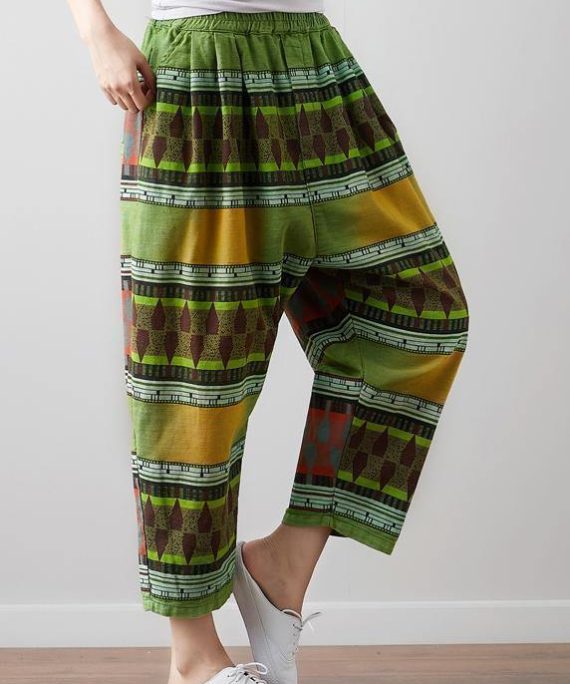 Elegant green linen pants Fitted Summer Vintage High Waist Pants