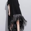 Elegant high neck tassel cotton Tunic Fabrics black Dresses