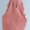 Elegant red linen maxi dress plus size O neck striped linen clothing dresses Fine baggy dresses caftans